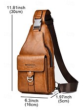 Χαμηλού Κόστους Ανδρικές τσάντες-Ανδρική καφέ τσάντα χιαστί από τεχνητό δέρμα - αδιάβροχη και ανθεκτική στις γρατσουνιές τσάντα στήθους με ρυθμιζόμενο ιμάντα ώμου για ταξίδια, εργασία ή καθημερινή χρήση σε πάρτι