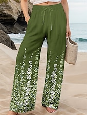 ieftine picior lat și talie înaltă-Pentru femei Obraznic chinez Pantaloni largi Vacanță Epocă Modă Lungime totală Talie Înaltă Floral Grafic Gradiant Curea elastică Imprimare Respirabil Απαλό Micro-elastic Oficial Vacanță Stradă Roșu