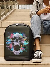 levne Batohy-Pánský nepromokavý batoh s LED displejem a ovládáním aplikací – školní a cestovní taška z umělé kůže v technickém stylu pro studenty, tvůrce a každodenní použití
