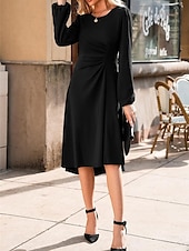 economico Abito a Strisce e Geometrico-Per donna Mini Abito Abito a trapezio Abiti semi formali Ufficio Vestibilità regolare Plaid Semplice Manica Lunga Girocollo Nero Vino Rosso Estate Autunno