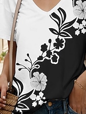 abordables T-shirt floral-Femmes T-shirt Fleuri Graphique Plantes ancien Mode Hawaïen Manche Courte Col en V Hauts Réguliers Quotidien Sortir Week-end Imprimé Blanche Été Printemps