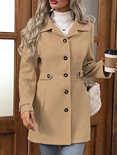 abordables Abrigos de Invierno-Mujer Abrigo de invierno Abrigo Mantiene abrigado Cómodo Botones Moda Plano Vacaciones Casual Diario Botonadura Simple Largo Cuello Vuelto Ajuste regular Manga Larga Ropa de calle Caqui Otoño Invierno