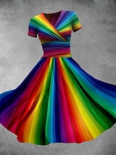 ieftine Artă și design rochii-Pentru femei Rochii Midi Rochie A line Rochie de vară Rochie Fit And Flare Petrecere Casual Zilnic Concediu Fit regulat Grafic Bloc Culoare Abstract Manșon scurt În V Negru Portocaliu Curcubeu Vară