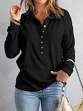 preiswerte Einfarbiges T-Shirt-Damen Bluse Knöpfe Einfarbig Stilvoll Basic Lässig Langarm Hemdkragen Normale Oberteile Täglich Schwarz Weiß Marineblau Himmelblau Khaki Sommer Frühling Herbst