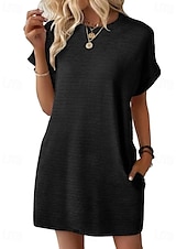 preiswerte Einfaches Kleid-Damen Minikleid Sommerkleid Lässig Täglich Normale Passform Einfach Kurzarm Rundhalsausschnitt Schwarz Hellgrün Rosa Himmelblau Sommer