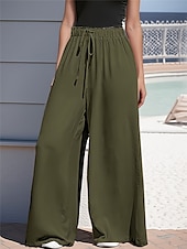 economico gamba larga e vita alta-Per donna Gamba larga Chinos Moda Essenziale Casual Lungo Vita Alta Semplice Tasca Fascia Elastica Comodo Morbido Confortevole Micro-elastico All&#039;aperto Streetwear Nero Rosa Cachi Verde militare