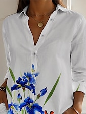 economico Top Floreali-Per donna Camicia Floreale Attivo Quotidiano Elegante Manica Lunga Colletto a Camicia Top Regolari Quotidiano Ferie Bottoni Stampato Bianco Primavera Autunno