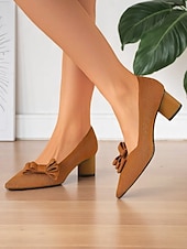 preiswerte Block Heels-Grüne Strick-Blockabsätze mit Schleife für Damen – atmungsaktives Flyknit-Gewebe, leichte und bequeme Mittelabsätze für den Weg zur Arbeit, das Büro und den Alltag