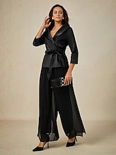 billige Dressy topper-Dame Bluse Kveldstopper Helfarge عادي Elegant metallic Stilfull 3/4 ermer V-hals Vanlige topper Bryllupsgjest Aftenselskap Semi-formelt knyte foran Svart Vår, Høst, Vinter, Sommer