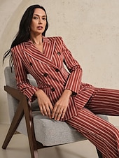 abordables Costumes-pantalons pour maman-Blazer à fines rayures, tailleur-pantalon deux pièces, costume pour la mère de la mariée, classique, vintage, simple, col en V, revers en pointe, longueur au sol, manches longues avec rabats, 2025