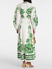 ieftine Rochii Boho-Pentru femei Rochie Lunga Rochie Maxi Rochie imprimata Modă Modern Manșon de lanternă În aer liber Vacanță Ieșire Fit regulat Floare Manșon Lung În V Albastru piscină Trifoi Toamnă