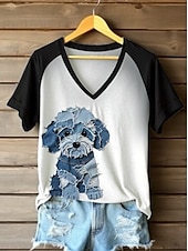 abordables T-shirt Animaux-Femmes Chemise en coton Animal Chien ancien Tropical Élégant Sans manches Manche Courte Col en V Hauts Réguliers Quotidien Sortir Tenues mignonnes Imprimé Noir Rose Claire Bleu Vert Gris Clair Ét