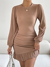 abordables Robe Simple-Femmes Mini Robe Robe fourreau Mode Moderne Vacances Sortir Week-end Coupe régulière Uni manche longue Col ras du cou Noir Vert Kaki Été
