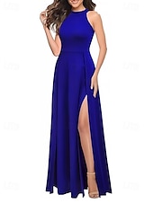 levne Šaty pro svatební hosty-A-Linie Šaty pro svatební hosty Elegantní Šaty Svatební host Zásnuby Na zem Bez rukávů Tričkový Stretch Crepe s Sklady Rozparkem 2025