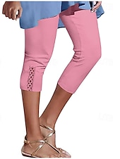 cheap Plain Leggings-Women&#039;s Capri Pants Leggings Fashion Casual Calf-Length Mid Waist Plain Elastic Waist Comfy Breathability Stretchy Vacation Street Daily Wear Light Yellow Wine Dark Brown Black Spring Fall Regular Fit