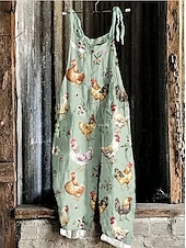 cheap Graphic Jumpsuit-Women&#039;s Overalls Vacation Vintage Ethnic Style Full Length High Waist Animal Drawstring Inelastic Formal Vacation Street Robin&#039;s Egg Blue Sage Khaki Summer Spring Fall Loose Fit