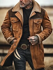 billiga Herrjackor och -rockar-Herr Vinterjacka Fleece-jacka Vardaglig jacka Semester Dagligen Håller värmen Ficka Fleece Höst Vinter Färgblock Mode Streetwear Kavajslag Lång Brun Kaffe Jacka
