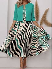 preiswerte Kunst &amp; Design Kleid-Damen Kleid-Set A Linie Kleid Sommerkleid Party Halbformelle Kleider Grafik Gestreift Druck Midikleid Halbarm V Ausschnitt Hochzeitsgast Täglich Rosa Purpur Orange Sommer Frühling Normale Passform
