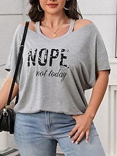 ieftine Tricouri Mărime Plus-Pentru femei Plus Size Topuri Tricou Grafic Scrisă Manșon scurt În V Casual Zilnic Poliester Vară Primăvară Negru Kaki