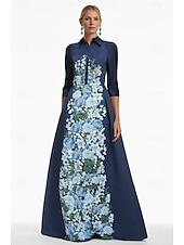 billiga Blommor-A-linje Kvälls klänningar Elegant Klänning Formell Bröllop Golvlång Långärmad Tröjkrage Ficka Satäng med Blomtryck 2025