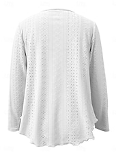 cheap Plain Tops-Women&#039;s Blouse Solid Color Basic Casual Long Sleeve V Neck Regular Tops Daily Eyelet Black White Pink Khaki Summer