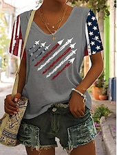 cheap Independence Day Top-Independence Day Women&#039;s Patriotic Fourth of July T Shirt Heart Graphic American Flag Vintage Stylish Classic Short Sleeve V Neck Regular Tops Daily Weekend Print Black Red Blue Gray Summer Spring