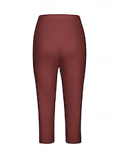 cheap Plain Leggings-Women&#039;s Capri Pants Leggings Fashion Casual Calf-Length Mid Waist Plain Elastic Waist Comfy Breathability Stretchy Vacation Street Daily Wear Light Yellow Wine Dark Brown Black Spring Fall Regular Fit