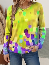 ieftine tricou Art &amp; Design-Pentru femei Tricou Grafic Abstract Geometrie Stilat Casual La modă Manșon Lung Stil Nautic Topuri obișnuite Zilnic Sfârșit de săptămână Imprimeu Galben Roșu-aprins Mov Trifoi Vară