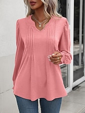 abordables Hauts Unis pour Femmes-Femmes Chemisier Couleur Unie Élégant Occasionnel manche longue Col en V Hauts Réguliers Quotidien Froncé Noir Rose Claire Fuchsia Vert Été Printemps