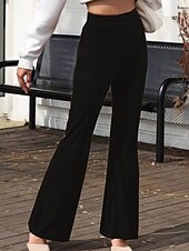 economico gamba larga e vita alta-Per donna Pantaloni a zampa Pantaloni Eleganti Streetwear Casual Lunghezza intera Naturale Semplice Elastico in vita Comodo All&#039;aperto Confortevole Vacanza Streetwear Marrone scuro Nero Rosa Autunno