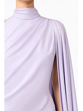 cheap Cocktail Dresses-A-Line Cocktail Dresses Elegant Formal Wedding Guest Ankle Length Sleeveless High Neck Stretch Crepe with Ruffles