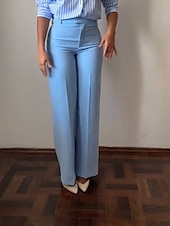 economico gamba larga e vita alta-Per donna Pantaloni Eleganti Gamba larga Streetwear Casual Lunghezza intera Naturale Semplice Tasca Elastico in vita Comodo All&#039;aperto Confortevole All&#039;aperto Vacanza Abbigliamento casual alla moda