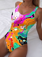 abordables Maillots de bain une pièce-Maillots de bain femme Maillot de bain une pièce Vêtement de plage Été Graphique Géométrique Col en U Sans manches Maillots de bain