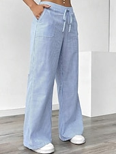 abordables jambe large et taille haute-Femmes Jambe large Slacks Streetwear Occasionnel Longueur complète Naturel Rayé Avec Poches Conception à cordon élastique Extérieur Confortable Fête Décontracté Quotidien Magenta Bleu ciel clair Gris