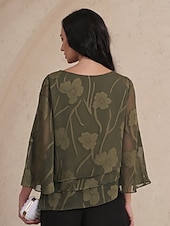 voordelige Elegante topjes-Dames Kanten overhemd Blouse Geklede topjes Chiffon-topjes Effen Kleur Bloemig Elegant Stijlvol Casual Halve mouw Flutter mouw Boothals Normale tops Bruiloft gast Werk Dagelijks Asymetrische zoom
