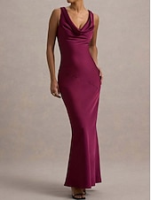abordables Robe de cocktail-Femmes Robe Longue Maxi Robe Robe de Cocktail Mode Moderne Soirée Fête du thé Mince Uni Sans manches Col en V Vert Rose rouge Été