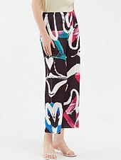 levne kalhoty s rovnými nohavicemi-Dámské Kalhoty chinos šortky capri prázdniny Vinobraní Etnický styl Plná délka Středně vysoký pas Elastické Černý tisk Léto Jaro