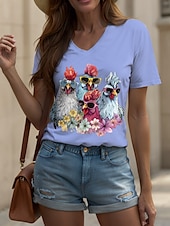 billige Dyrene tee-Dame T skjorte Blomstret Grafisk Dyr Årgang Stilfull Klassisk Kortermet V-hals Vanlige topper Daglig Trykt mønster Svart Hvit Rosa Rød Blå Sommer Vår