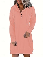 preiswerte Einfaches Kleid-Damen Minikleid Shiftkleid Lässig Täglich Lässiger Schnitt Grafik Langarm Mit Kapuze Schwarz Weiß Rosa Wein Frühling Herbst Winter