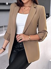 baratos Blazers e Fatos-Mulheres Blazer Confortável Respirável Corte Justo Casual Tecido Escritório Rua Casual Roupa Diária Abertura Frontal Padrão Aberto para a Lateral Normal Manga Longa agasalhos Preto Branco Rosa