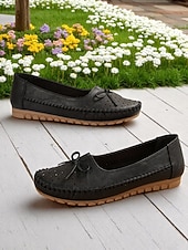 ieftine Pantofi Joși de Damă-Mocasini pliabili pentru femei – mocasini din piele moale cu tălpi flexibile pentru relaxare în grădină, lenevire pe verandă și purtare zilnică