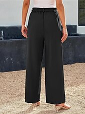 billiga breda ben och hög midja-Dam Brett skaft Byxor Streetwear Ledigt Fullängd Hög midja Ensfärgat Ficka Mateial som andas Mjuk Microelastisk Semester Gata Dagliga kläder Svart Röd Brun Kaki Vår Höst Normal