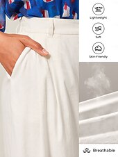 economico Pantaloni-pantaloni a gamba larga in lino traspirante bianco sporco