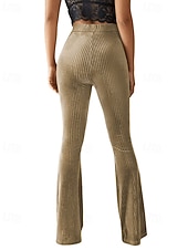 cheap Women's Flare Pants-Women's Corduroy Pants Bell Bottom Fashion Streetwear Full Length Natural Plain Elastic Waist Outdoor Comfortable Outdoor Street Weekend claret Deep Green Apricot Grey Fall Regular Fit