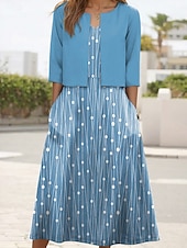 cheap Art&amp;Design Dress-Women&#039;s Dress Set Midi Dress A Line Dress Party Cocktail Floral Print Half Sleeve V Neck Wedding Guest Daily Pink Green Gray Summer Spring Loose Fit