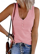preiswerte Einfaches Tanktop-Damen Camisole-Tanktop Einfarbig Täglich Stilvoll Lässig Ärmellos V Ausschnitt Normale Oberteile Täglich Knöpfe Rosa Wein Blau Grau Sommer