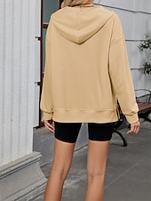 abordables Sweatshirts et Hoodies Texturés-Femmes Sweat à capuche Uni Streetwear Occasionnel Confortable manche longue À capuche Hauts Réguliers Rue Fête Sortir Poche Avant Quart de zip Noir Rose Claire Bleu Kaki Gris Automne