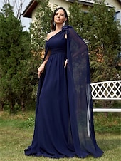 voordelige BLAUW-A-Lijn Quinceanera Jurken Elegante Jurk Formele Bruiloft Vloerlengte Mouwloos One Shoulder Chiffon met Plooitjes