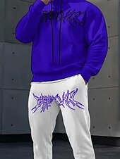 baratos Conjunto de Moletom 3D Masculino-Homens Gráfico 2pcs Conjuntos de moletom 3D Moletom Moletom com capuz Manga Longa Calças compridas Com Capuz Casual Diário Roupa Esportiva Impressão 3D Primavera Outono Inverno Rubi Vermelho