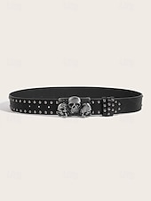 abordables Accessoires d&#039;Halloween-Ceinture en cuir cloutée pour homme avec motif squelette et os croisés, style gothique vintage pour les fêtes d&#039;Halloween, la mode punk et les vêtements décontractés